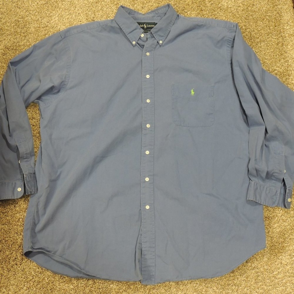 Ralph Lauren Button Up Shirt Mens 2XLT Blue Long Sleeve
